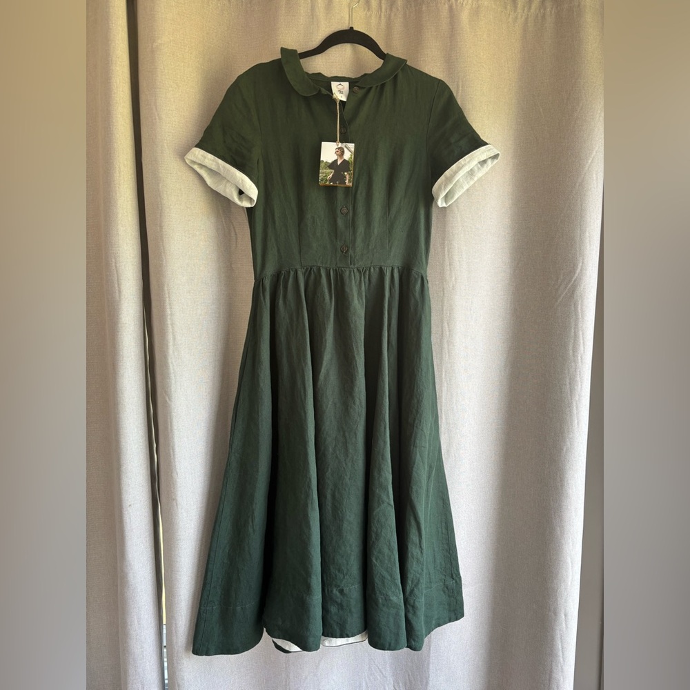 SOLD- Son de Flor Classic Linen Evergreen Dress Size Small NWT